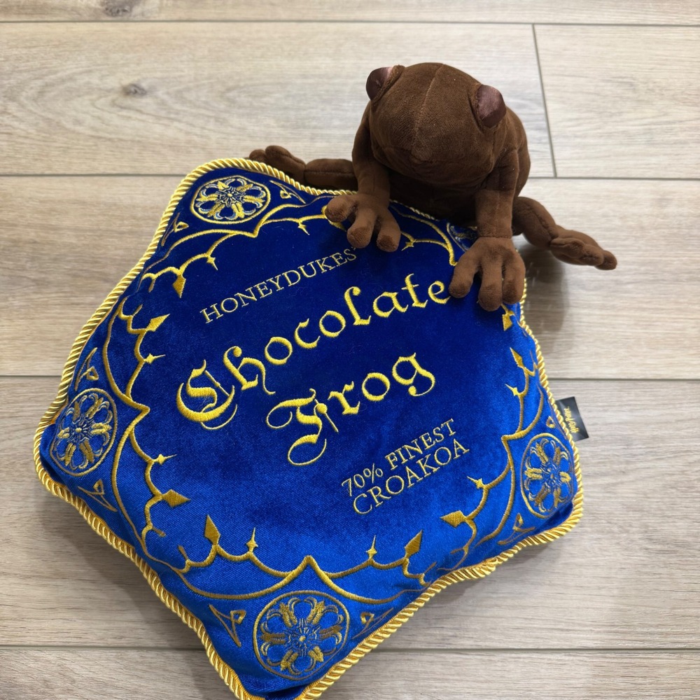 Harry Potter Honeydukes Chocolate Frog Plush Pillow Set Blue Gold Velvet 11in